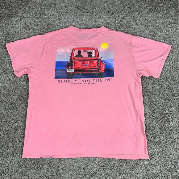 Simply Southern Shirt Mens Extra Large Pink Live Simple Be Happy Truck Dog - Picture 1 of 11